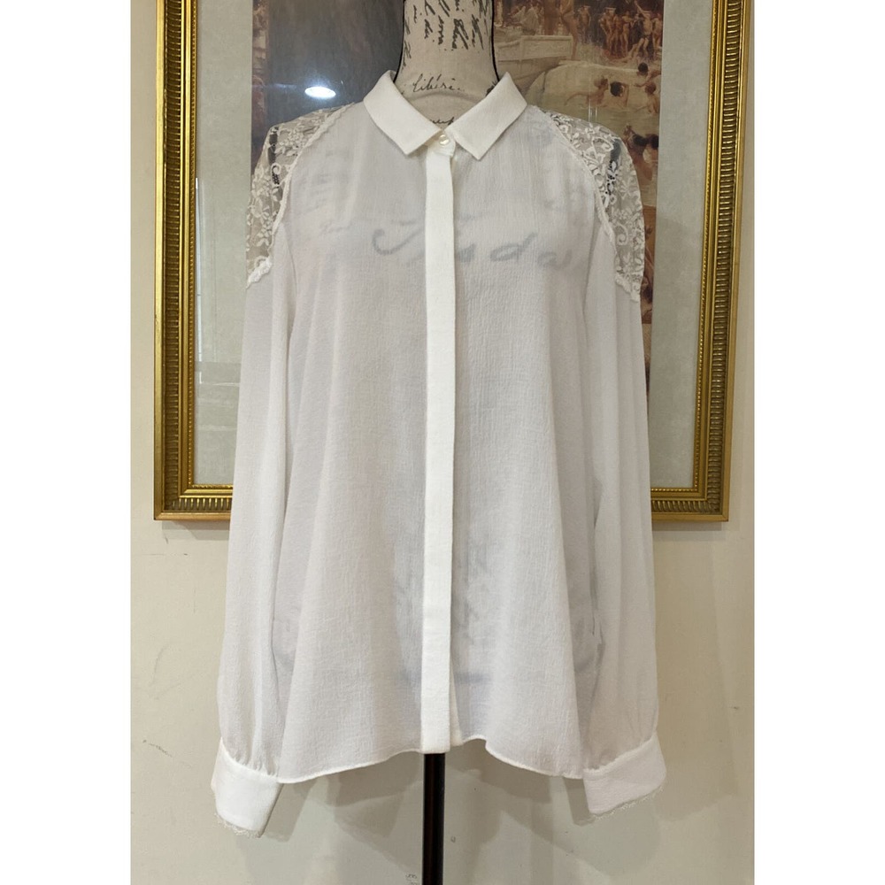 Laundry by Shelli Segal Womens Button Down Shirt Vanilla Ice Size XL